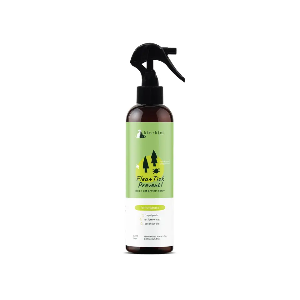 100% Quality Kin + Kind Flea & Tick Spray(Lemongrass) 12oz