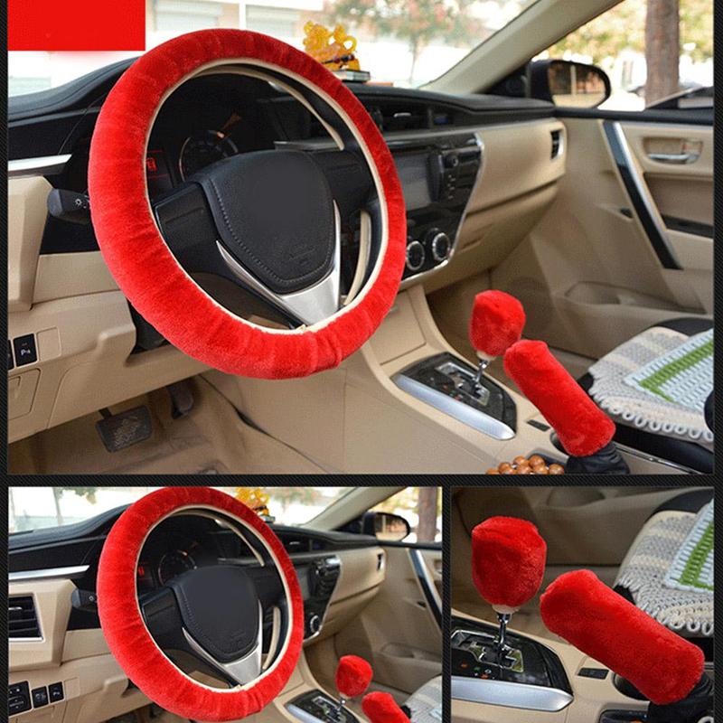 Universal Warm Plush Car Steering Wheel Cover Gearshift Women Protector Soft Decoration Y4J5 2