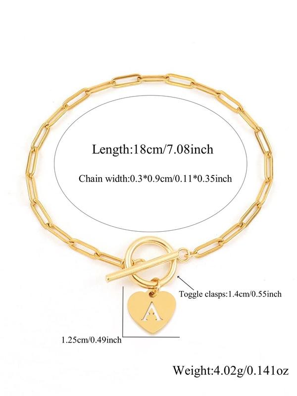 Heart & Letter Design Bracelet, Fashionable Stainless Steel Jewelry for Women & Girls, Trendy All-match & Exquisite Jewelry for Birthday Gift 1