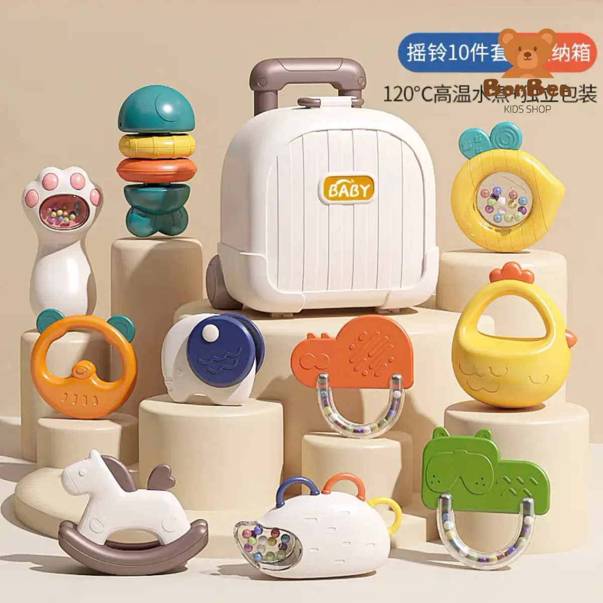 Bộ Vali 10 Gặm Nướu Lục Lạc Xúc Xắc Baby Rattle 10 Chi Tiết Cho Bé Từ 3 Tháng Tuổi