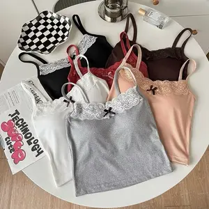 Tanktop Wanita Depan Pita - Tanktop Cup Bra Crop Rib Nilon (T374)