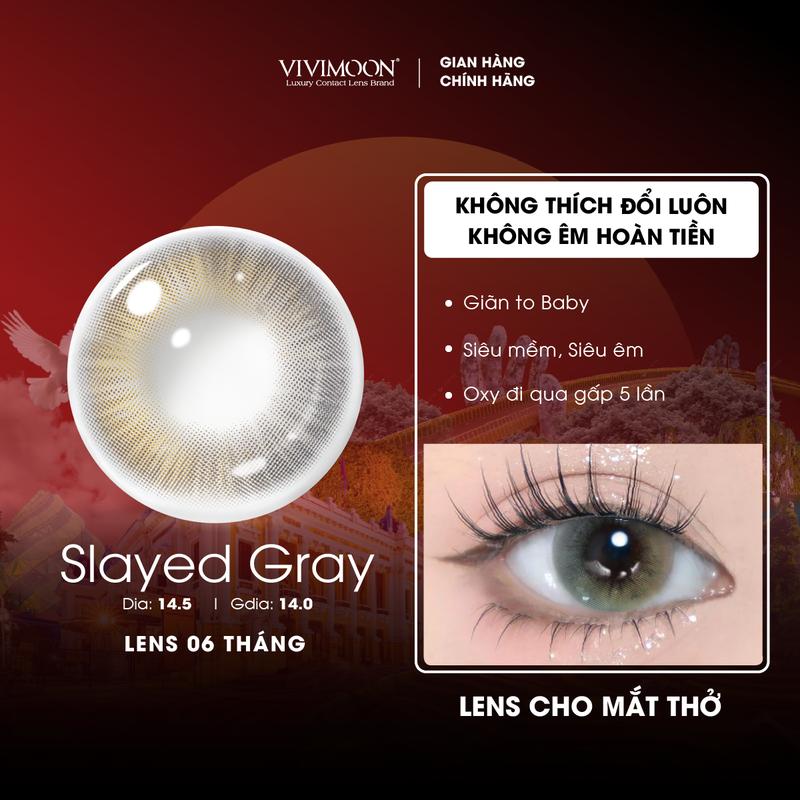 [ NEW COLLECTION 14.5 ] Kính áp tròng VIVIMOON EYECONIC lens cận cho mắt thở màu xám baby Slayed Gray, giãn tròng to 14.5mm, lens 06 tháng ( Giá 1 đôi)