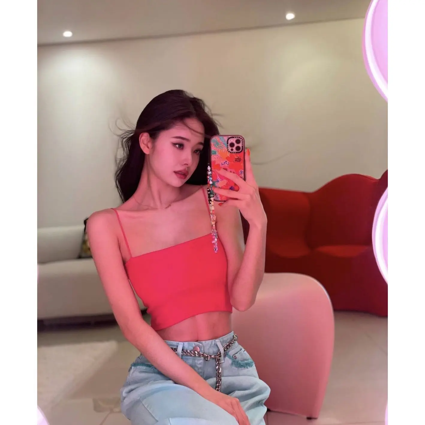 Song Zhiya Same Style Sexy European American Backless Slim Fit Show Chest Spaghetti Strap Summer Red Slip Short Tube Top