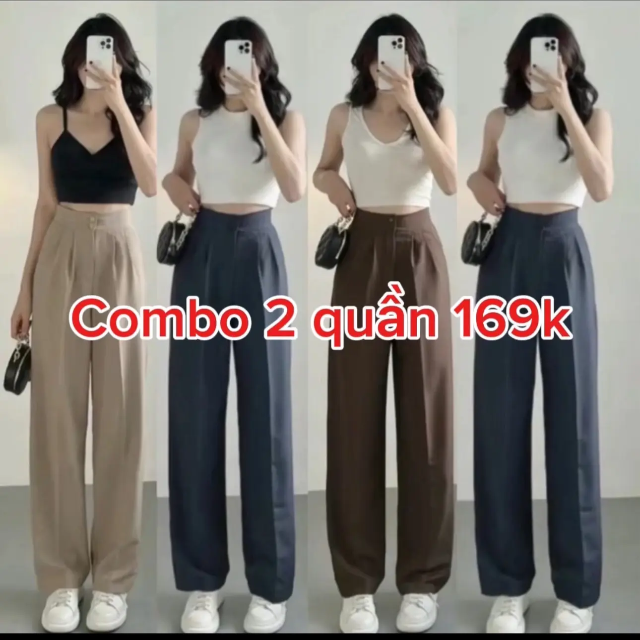 Combo 2 quần ống suông 5 Màu- vải tuyết mưa vitex Nữ women