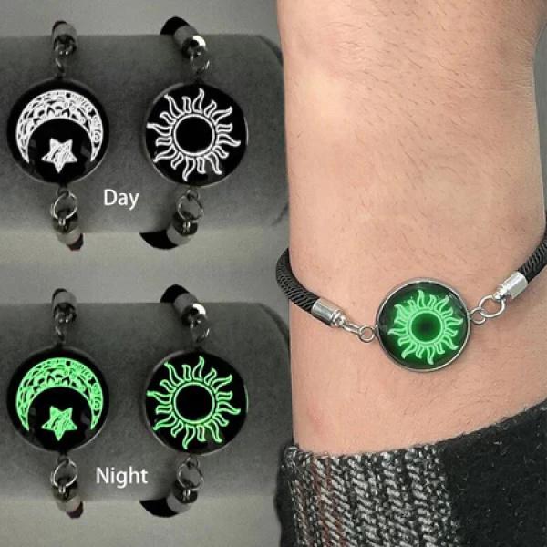 2Pcs Gelang Couple Pasangan Glow in the Dark Bintang Bulan Titanium Gelang You And Me Sun & Moon