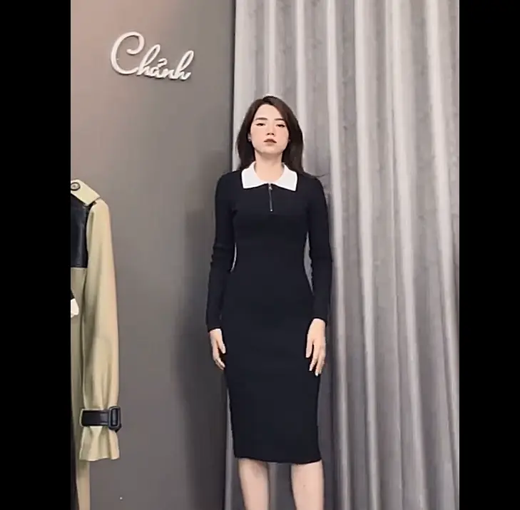 Váy Đen Trơn Cổ Trắng Sang Trọn Thanh Lịch Vải Len Tăm Size S-XL