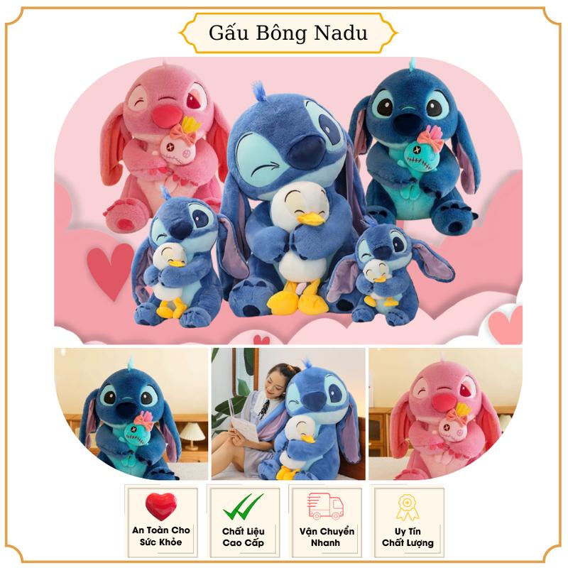 Gấu Bông Stitch Ôm Vịt, Ôm Búp Bê Siêu Đáng Yêu Thú Nhồi Bông Đồ Chơi