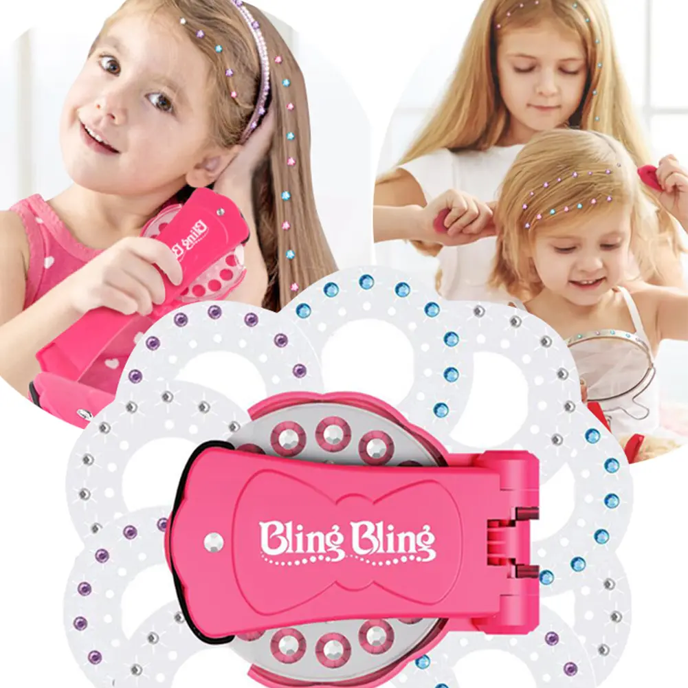 180 Gems Kit Shining Diamond Hair Decoration Stapler Machine Interestig Cute Pink Baby Girls Hair Makeup Play Rhinestone Ornament Machine Jewel Toy #441991