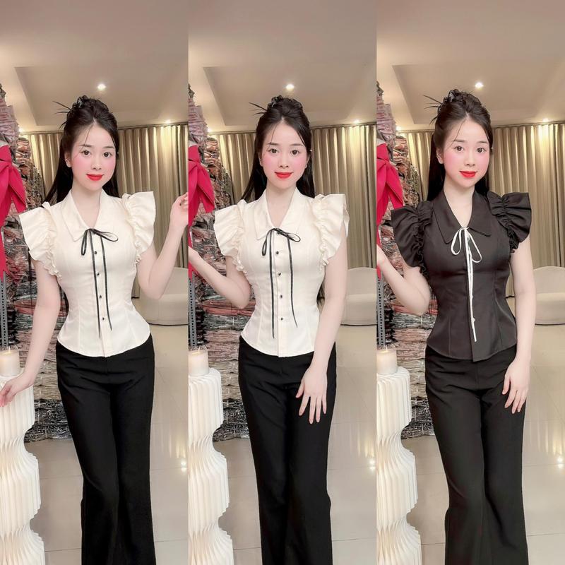 (S34) Áo thiết kế tay bèo cách điệu cổ sơ mi form tôn dáng áo nữ kiểu sang chảnh áo thun kiểu nữ đi tiệc đi làm đi chơi đều đẹp by Thương Lê S34