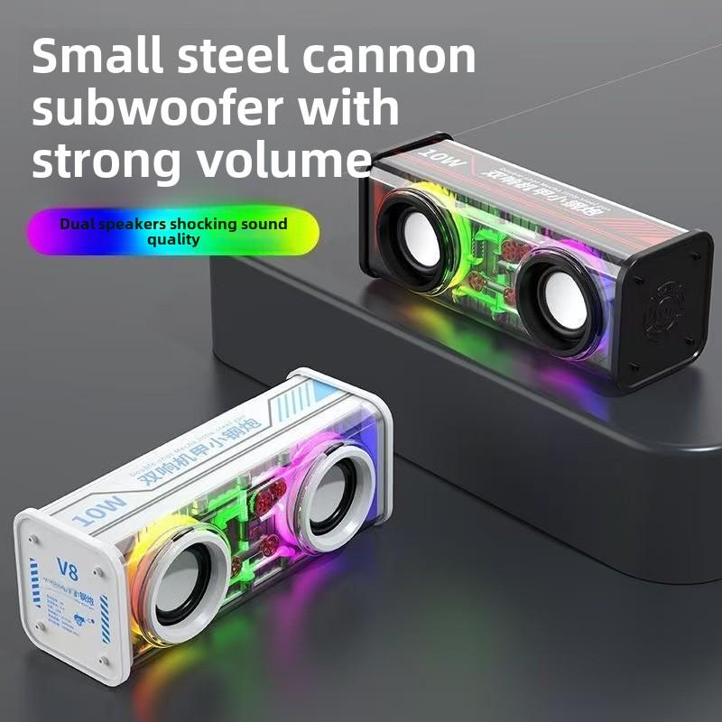 Loa Bluetooth Áo Giáp Trong Suốt V8, Kèn Nhỏ Loa Siêu Trầm Nặng, Sử Dụng Trong Nhà Và Ngoài Trời, Cầm Tay, Có Ánh Sáng Xung Quanh, Hệ Thống Âm Thanh Để Bàn, Y026 3