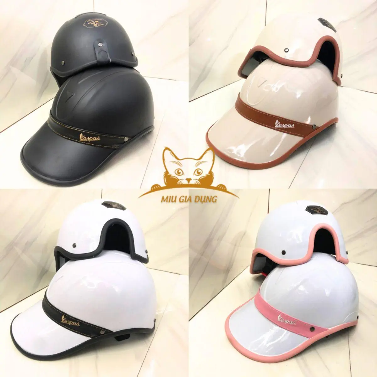 Nón bảo hiểm luoi trai vespa thời trang cao cấp , Mũ bảo hiểm kết Vespa phong cách phù hợp cho cả nam và nữ chống ố vàng - XẢ