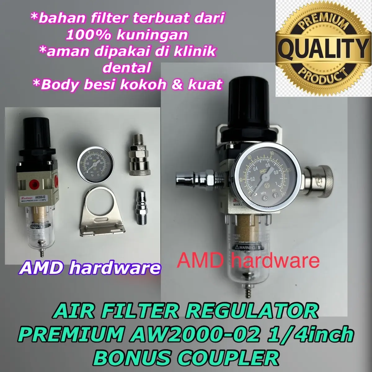 Air Filter Regulator AW2000-02 Single & Double + Lubricator SET Dental 1/4"inch Compressor utk Kompresor Angin merk lakoni izumi nlg artix swan shark dll