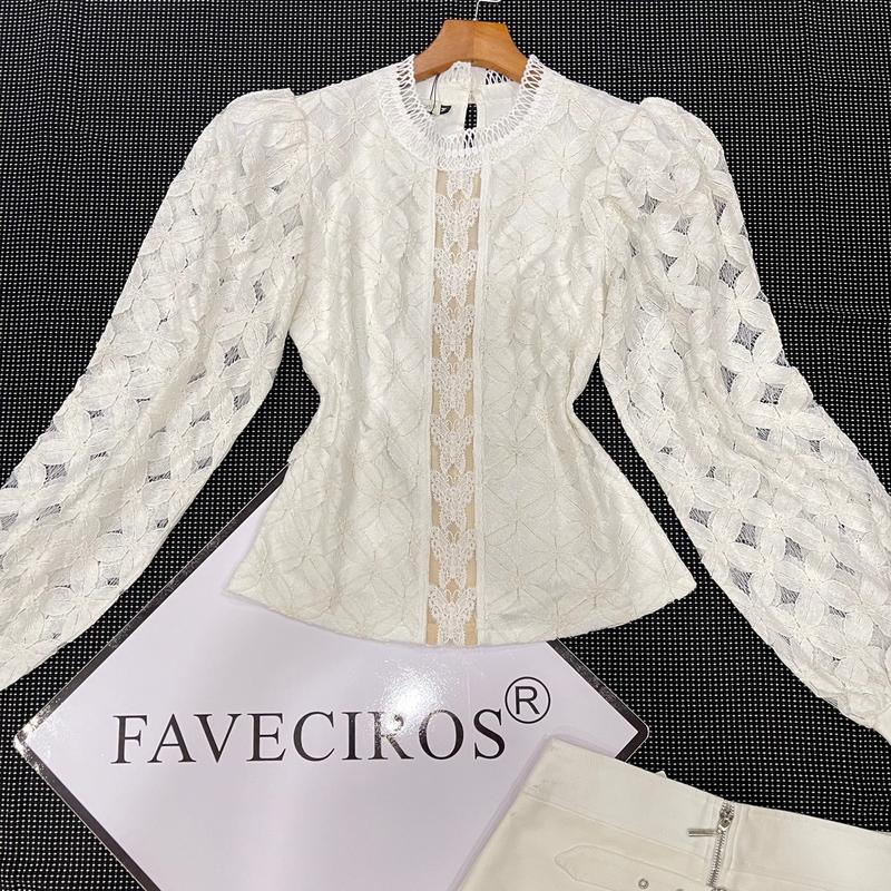 Áo Thun Nữ FAVECIROS Phối Ren Hoạ Tiết Sang Trọng Và Tinh Tế MSSP:#504659 Top Women 1