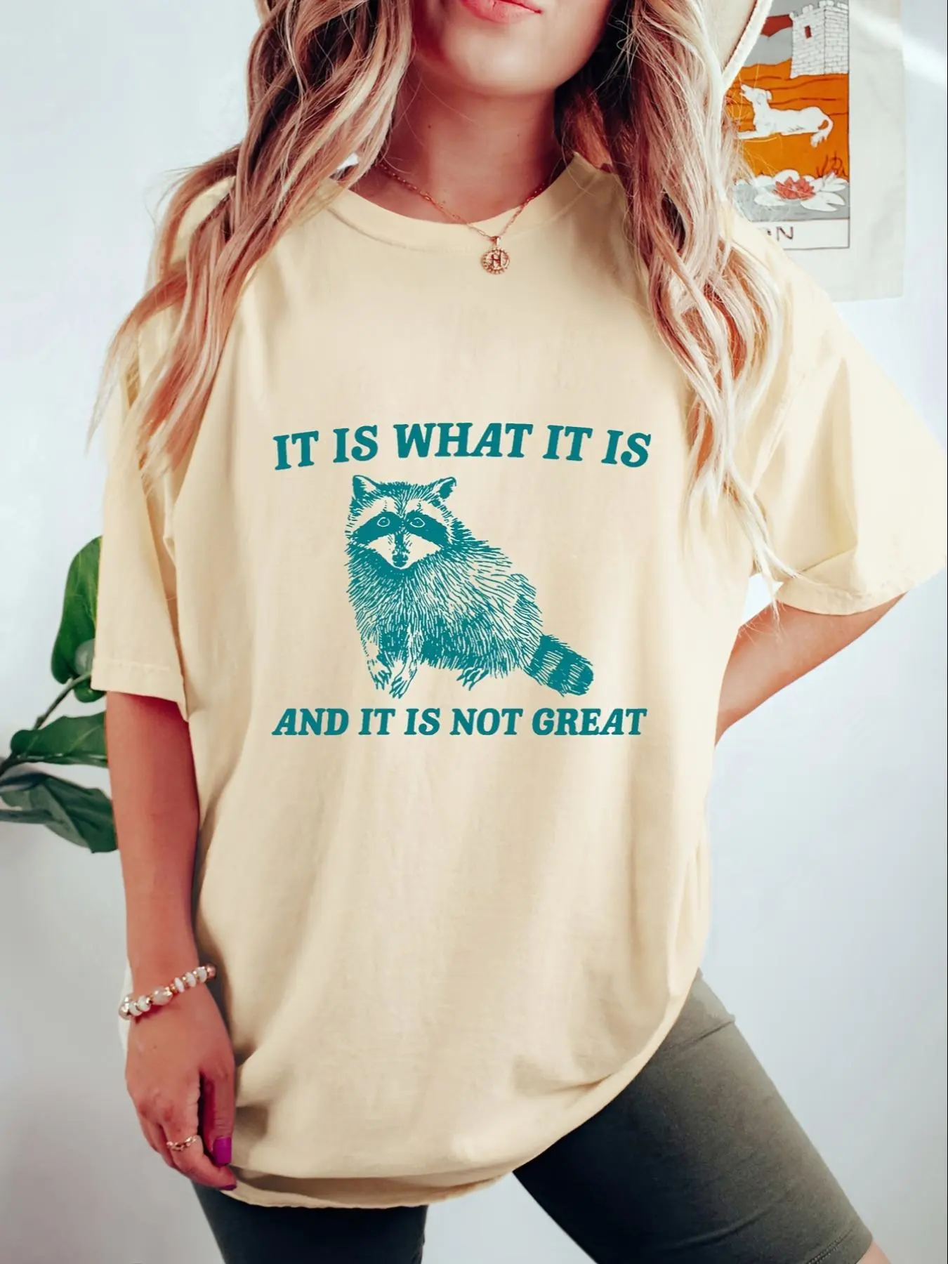 Women's Plain / Cartoon Raccoon Print Round Neck Drop Shoulder Tee, Cute Fashion Novelty Casual Crew Neck T-shirt for Daily Holiday Vacation Outdoor Wear, Ladies Clothes for All Seasons
