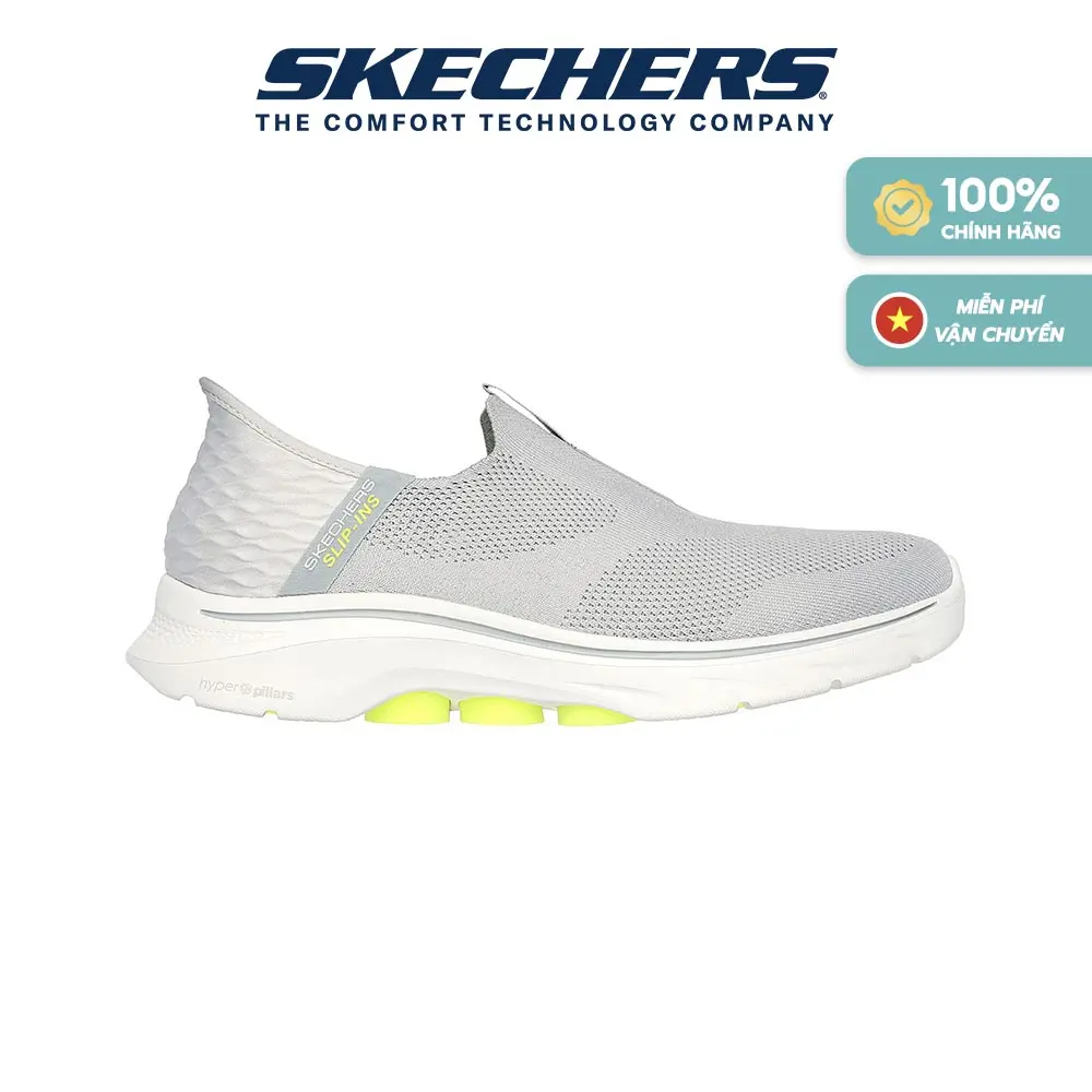 Skechers Nam Giày Thể Thao Sport Sneaker Thường Ngày Slip-Ins GOwalk 7 Easy On 2 Air-Cooled Memory Foam - 216641-GYYL [] Shoes Leather Đế Bằng Cao Su
