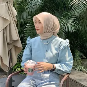 DAILYND | Yurim Blouse Ruffle Atasan Wanita - Kemeja Linen Basic Lengan Panjang Polos - atasan terbaru wanita Baju Kancing Kerah Nyaman Tangan