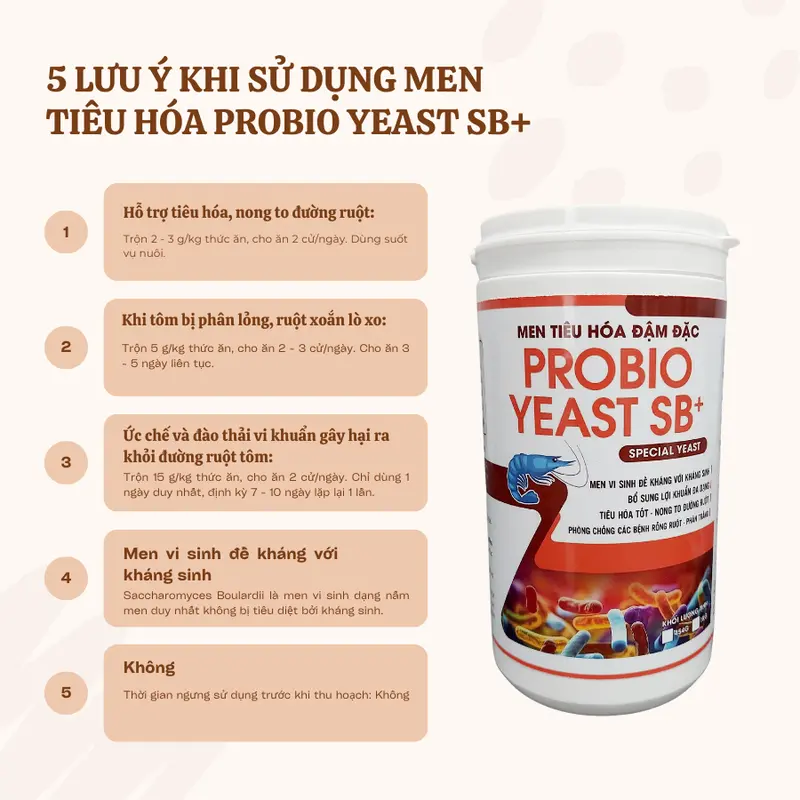 PROBIO YEAST SB+ [454 g/lon] - Men tiêu hóa đậm đặc - Men vi sinh đề kháng với kh.áng si.nh, bổ sung lợi khuẩn đa dạng, tiêu hóa tốt, nong to đường ruột, phòng chống các bệnh rỗng ruột, phân trắng trên tôm. 6