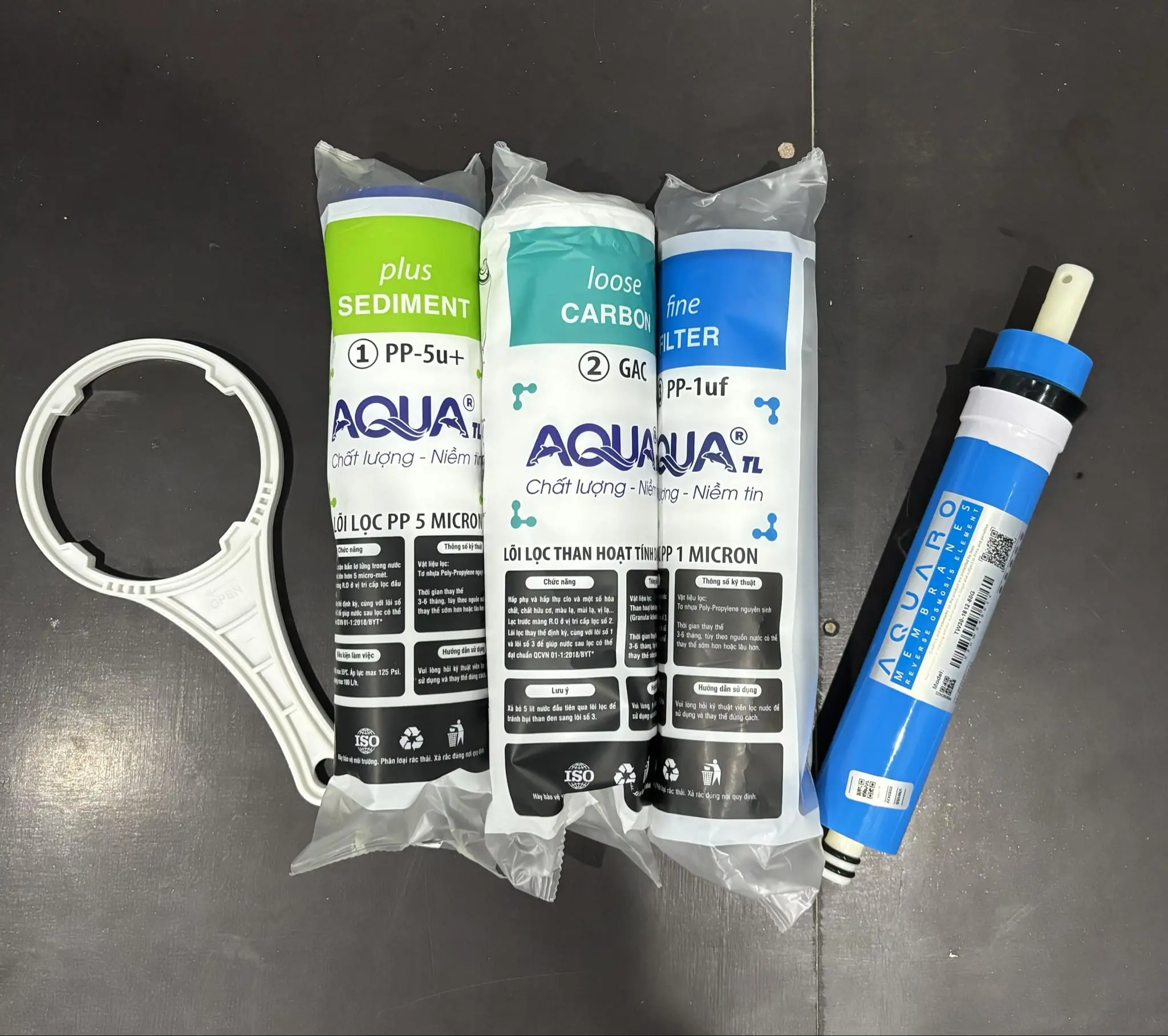 COMBO 4 lõi lọc nước số 1,2,3,4 AQUA + tặng kèm tay công