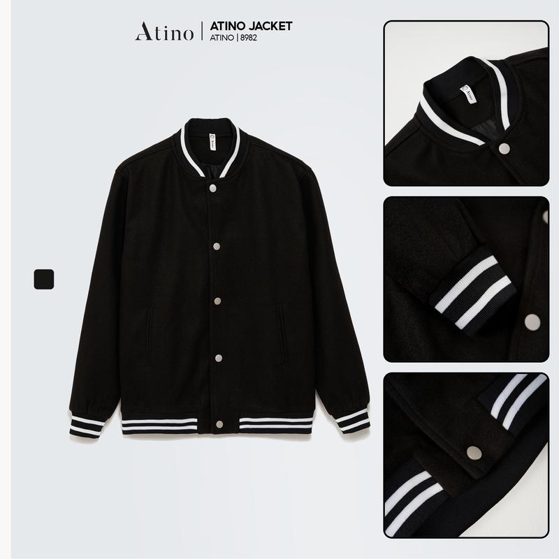 Áo Khoác Dạ Bomber Cúc Bấm Nam Viền ATINO L.1.8982 Menswear Jacket Dài Tay Đen Navy Blazer