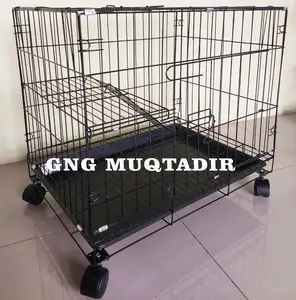 kandang kucing tingkat bisa di lipat size L ukuran 60x40 menggunakan roda bahan besi tebal dan cat coating tahan terhadap cuaca