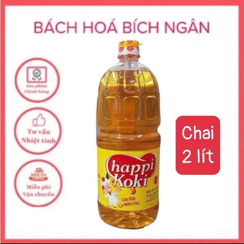 Dầu ăn cao cấp Happi Koki 2 lít từ thực vật, không chứa cholesterol, giàu vitamin A, E và Omega 3, 6, 9 tự nhiên