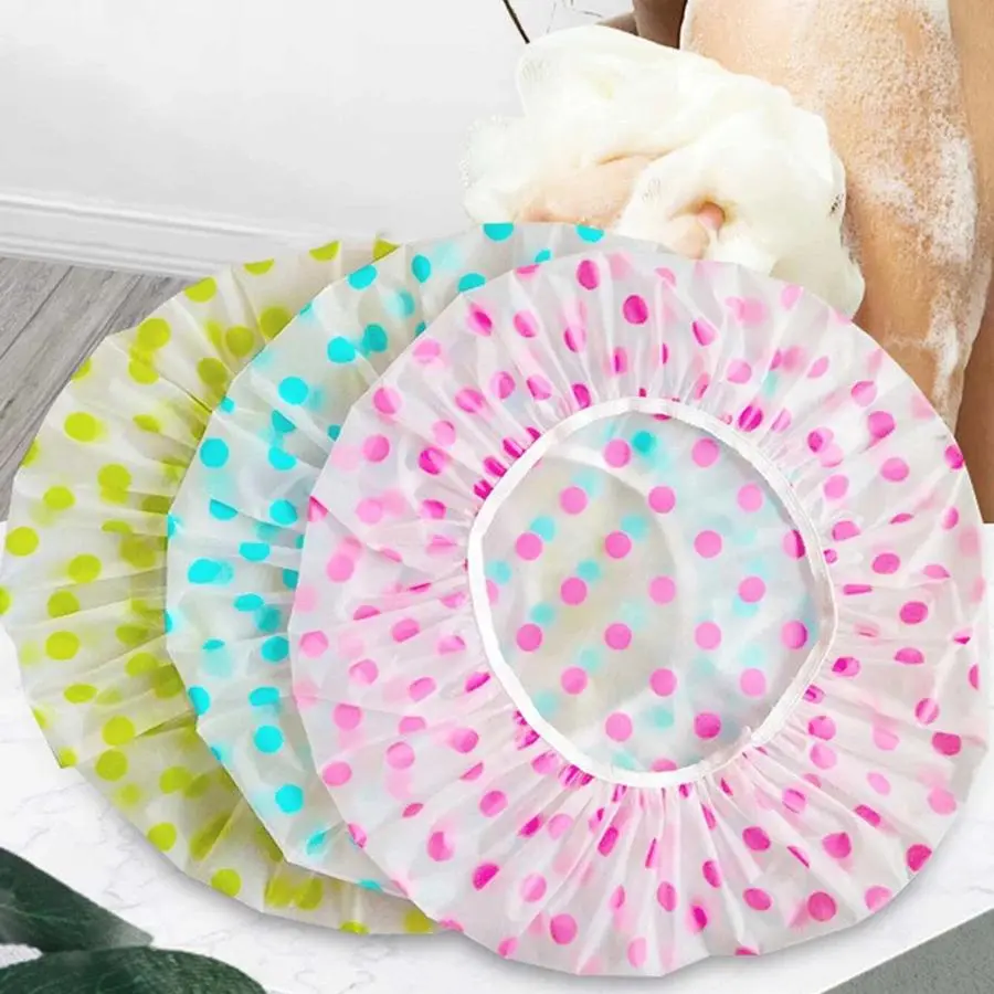 Bathroom Waterproof Shower Cap, 3pcs Pastel Polka Dot Pattern Hair Cover, Everything Shower Products, Home Essentials, Portable Bath Hair Cap for Home Dormitory Outdoor Travel