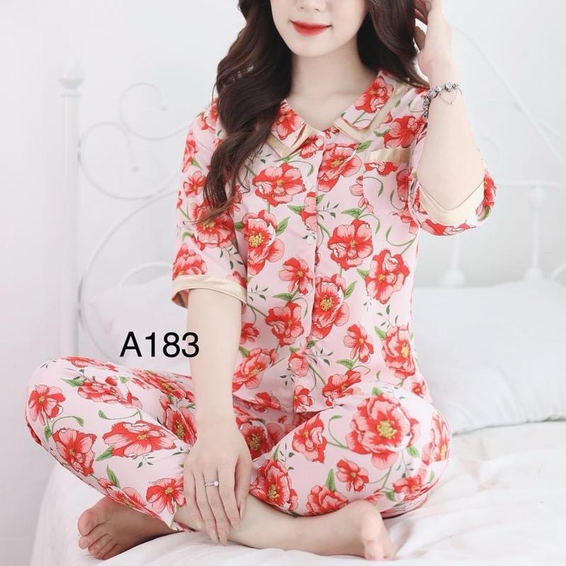 (Nhiều mẫu tay lỡ) Đồ bộ mặc nhà thiết kế cho Nữ tay lỡ quần dài vải lụa hàn mềm Áo Women Top 0