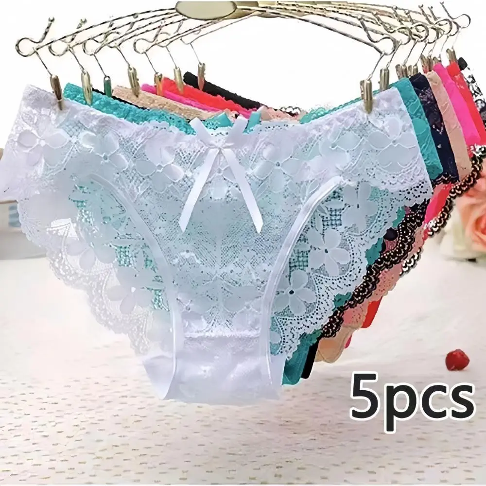 【5 PC】Women's Minimalist Lace Strip Panties Comfortable Breathable ...