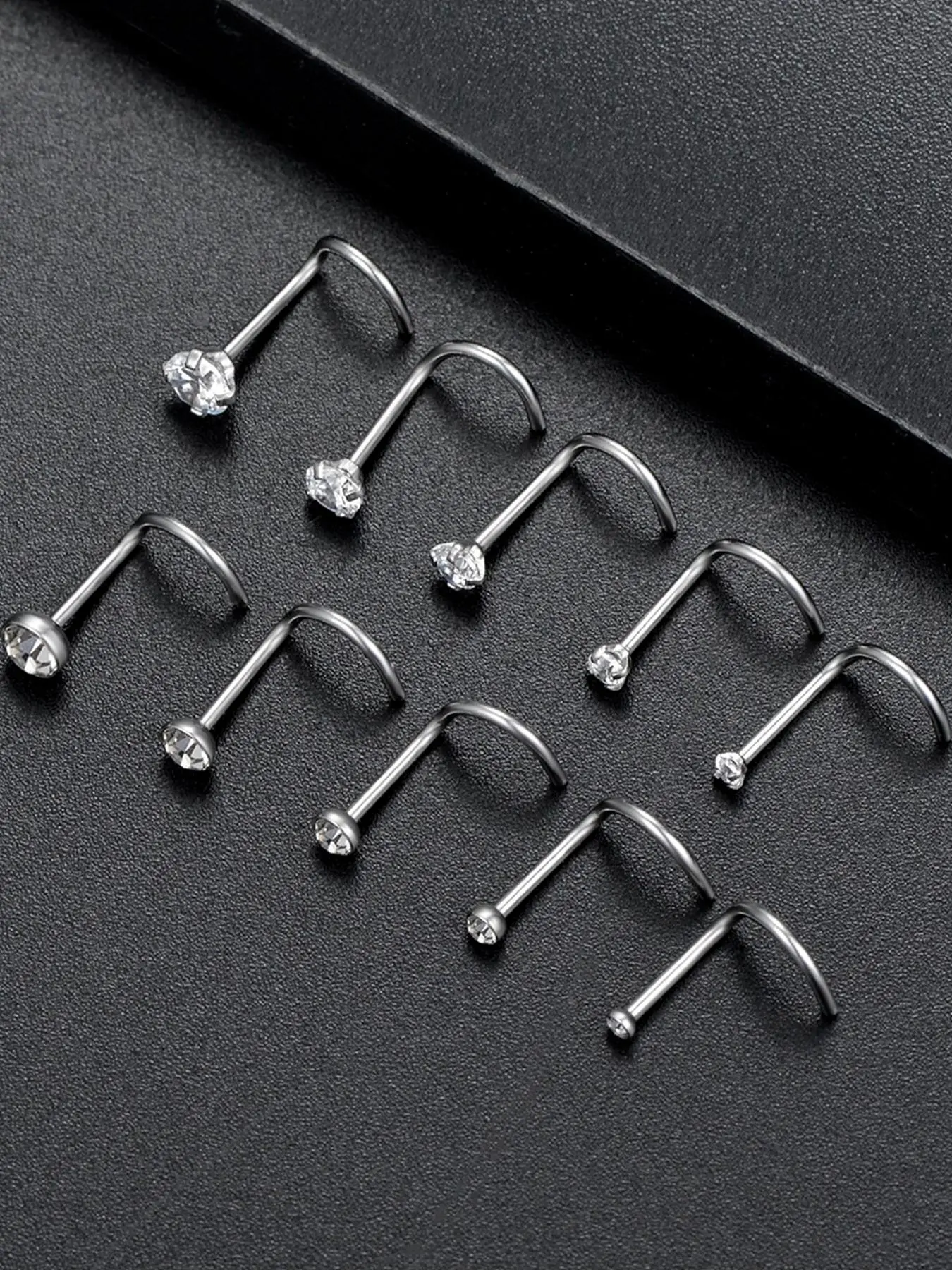 Punk Style Rhinestone Decorated Nose Studs, Stainless Steel Nose Screws for Women & Men for Party, Daily Clothing Decor, Trendy Piercing Jewelry for Birthday Gift