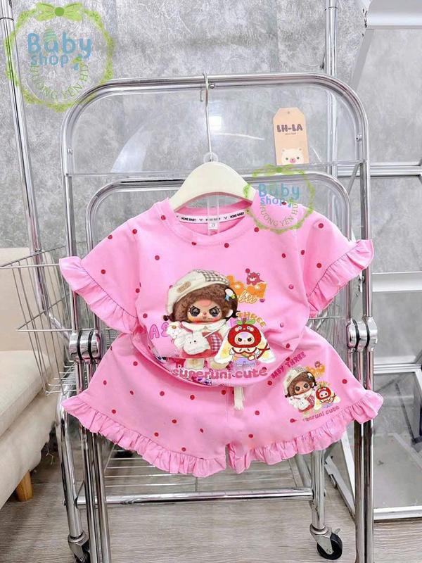 Set Bộ Quần Áo Viền May Bèo In Hình BABYTHREE Dễ Thương Dành Cho Bé Gái Từ 9-42kg, Chất Thun Nhẹ Và Thoáng Mát. 0