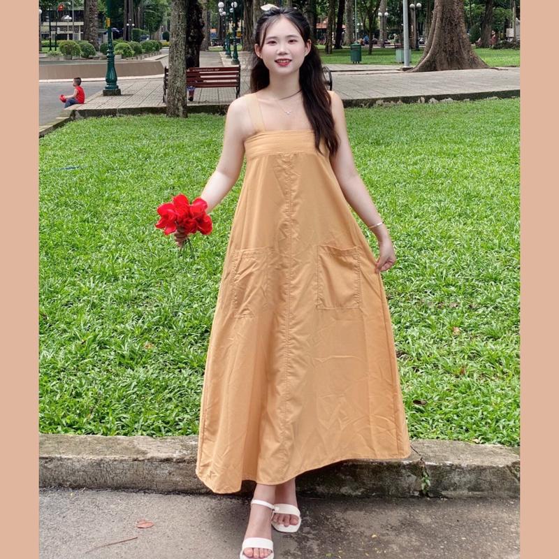 Đầm Babydoll Trơn Gơ Store Kiểu Đầm Hai Dây Bản To Dáng Dài Xòe Có Túi Cho Nữ Chất Liệu Vải Kate Siêu Mềm Mại Thoáng Mát Dress Women