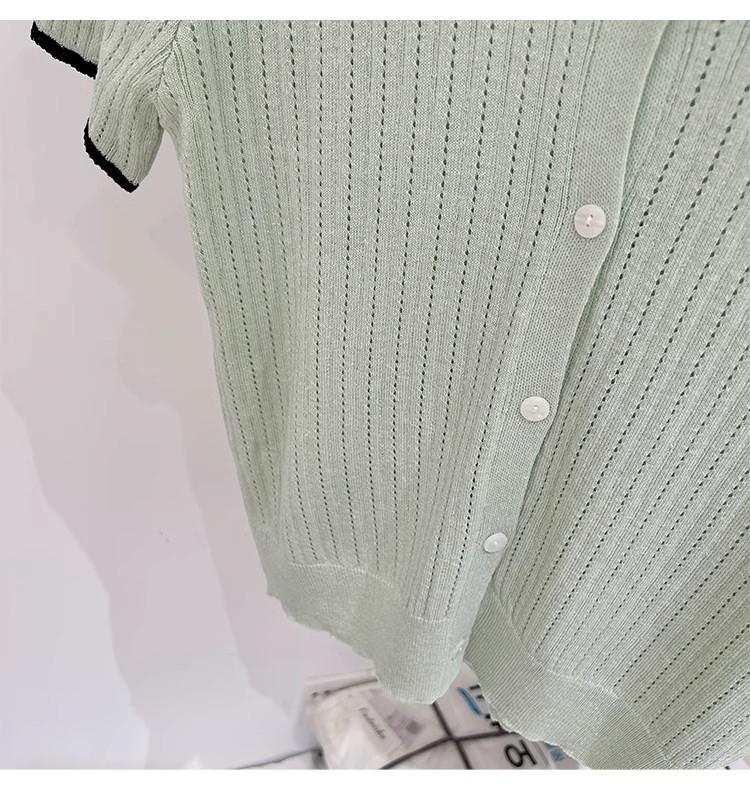 Product Introduction of Áo Cardigan Dệt Kim, ngắn Tay, Chất Liệu Lụa Ngầu Dành Cho Nữ, Mỏng Và Mùa Hè, Màu Sắc Tương Phản, Thiết Kế Độc Đáo Với Thiết Kế Áo Polo Rỗng Áo Cánh Nữ Hàng Đầu 23