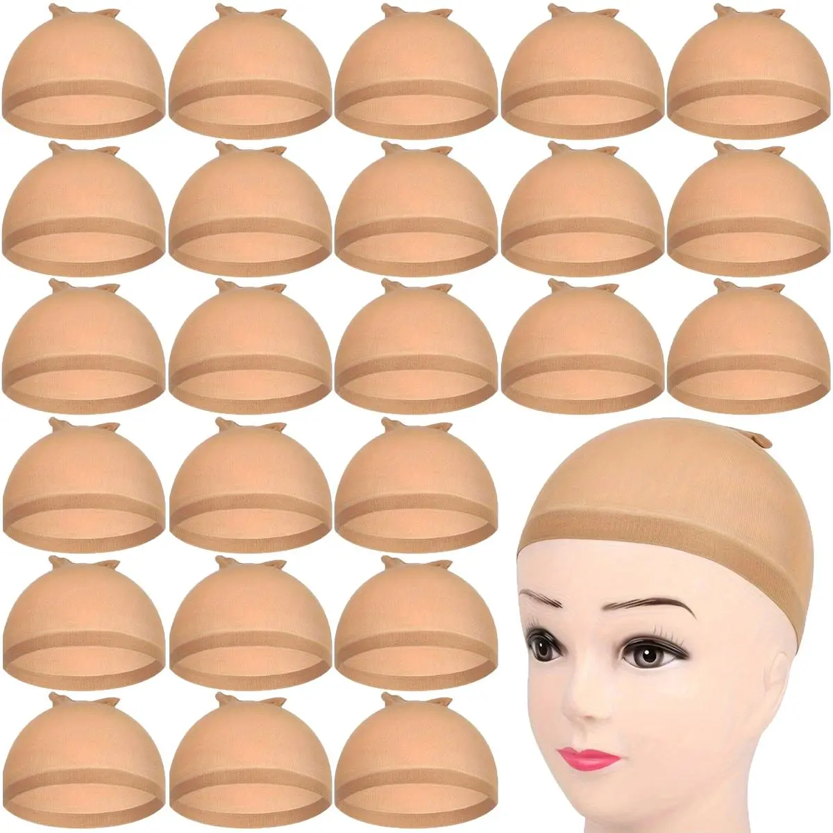 Light Brown Hair Wig Cap, 24pcs/set Elastic Hair Wig Cap for Women, Breathable and Comfortable Wig Cap, Heatless Styling Tools for Daily Use