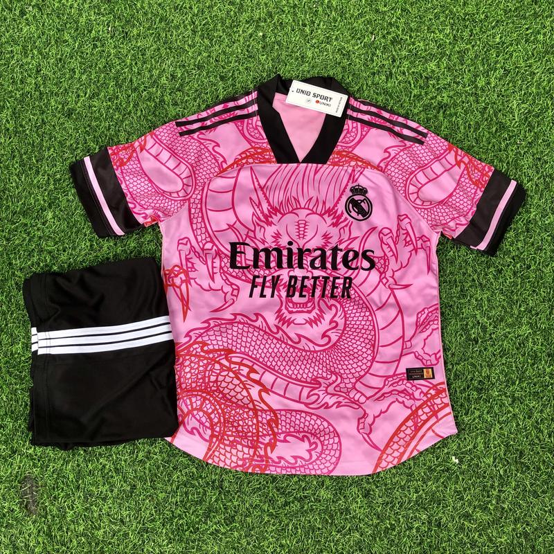 [REL-RH04] in tên số áo theo yêu cầu - Bộ quần áo bóng đá, áo đá banh r ea l hồng hoạ tiết rồng - Hàng thun lạnh vải vip thoáng khí thoải mái unisex top