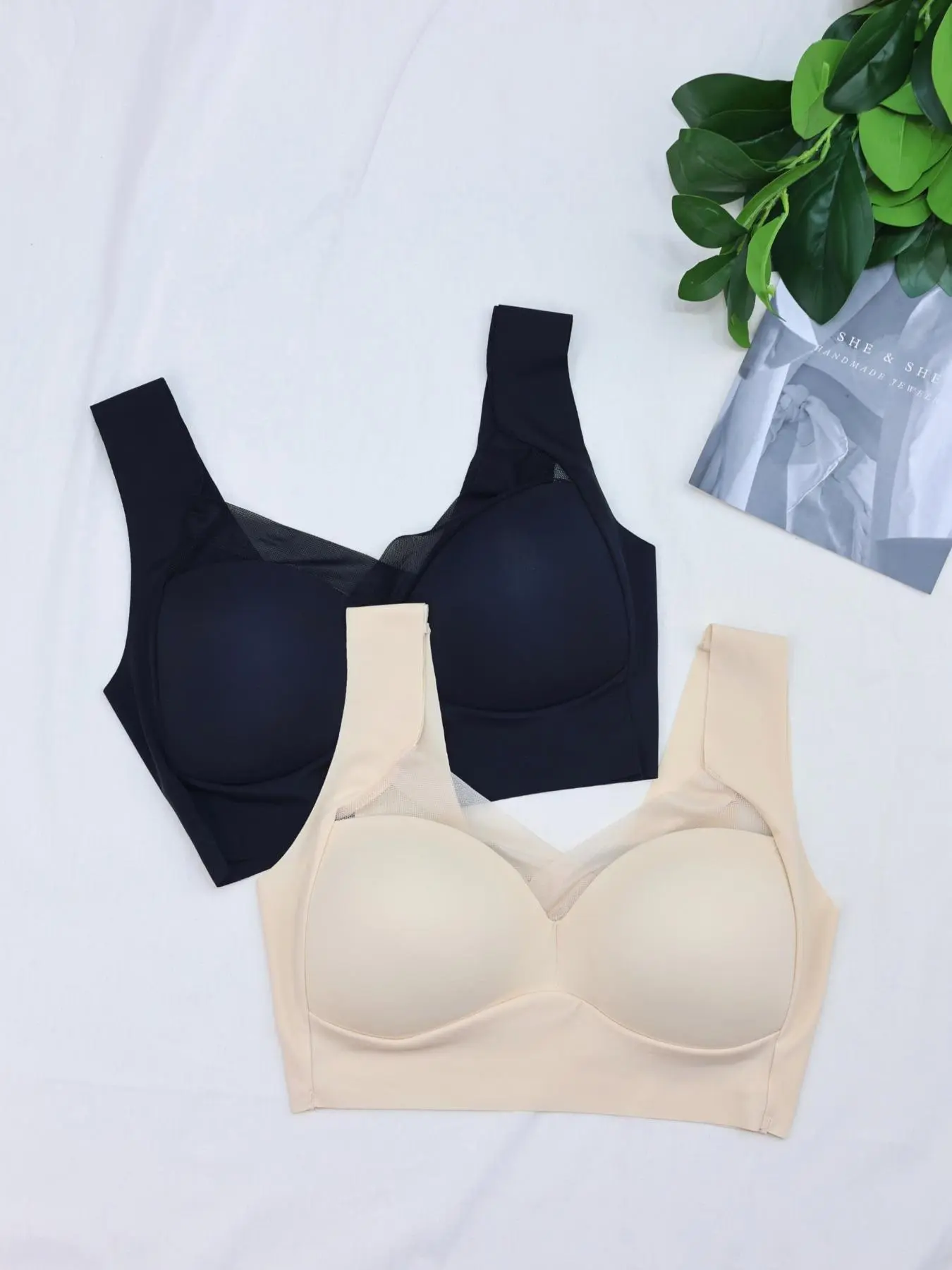 Women's 2pcs Solid Wireless Push Up Bra, Soft Breathable Comfortable Seamless Lingerie Top, Women's Underwear For All Season