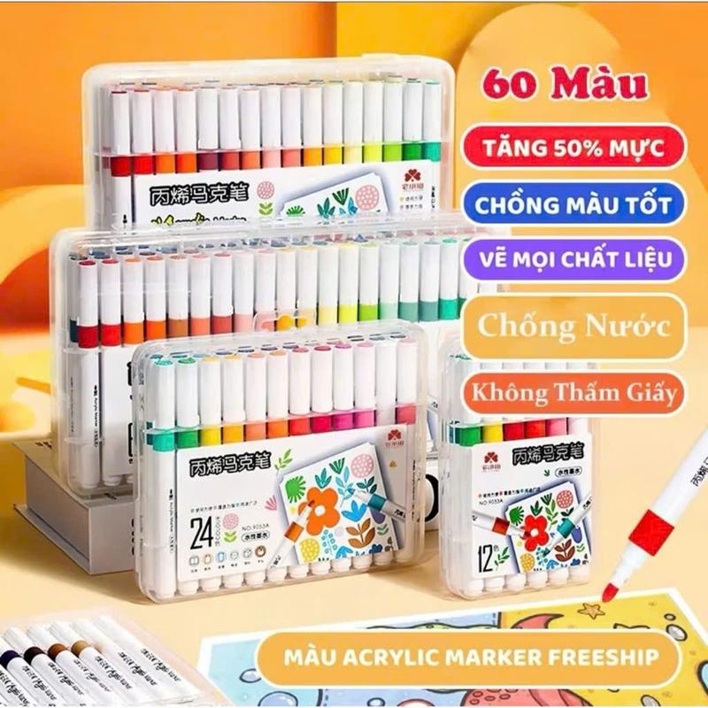 Bút Màu Acrylic Marker 12/24/36/48/60 Cao Cấp Màu Sắc Tươi Sáng - Bút Lông Màu