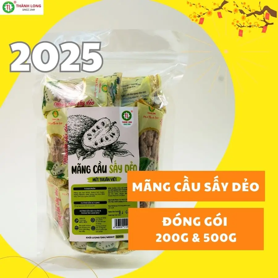 Mãng Cầu Tươi Sấy Dẻo Thành Long Thơm Ngon đạt VSATTP gói/bịch 200g/500g Snack Ăn Vặt ngọt ngọt