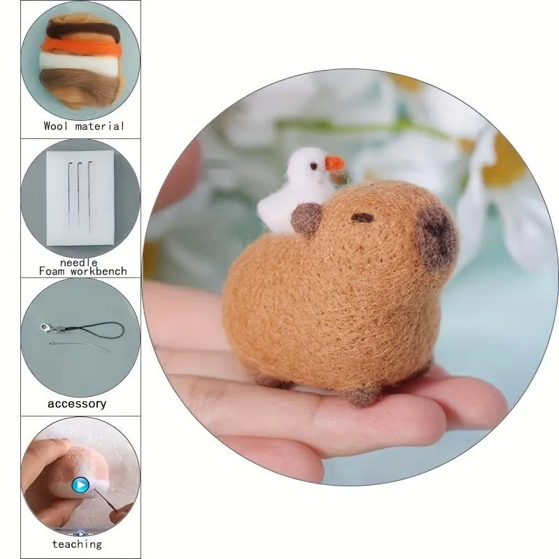 Cute Otter Shaped Needle Felting Kit, 1 Set DIY Wool Craft Kit with Tools, Stress Relief Handicraft Supplies for Beginners, Animal Plushie Making Kit 2