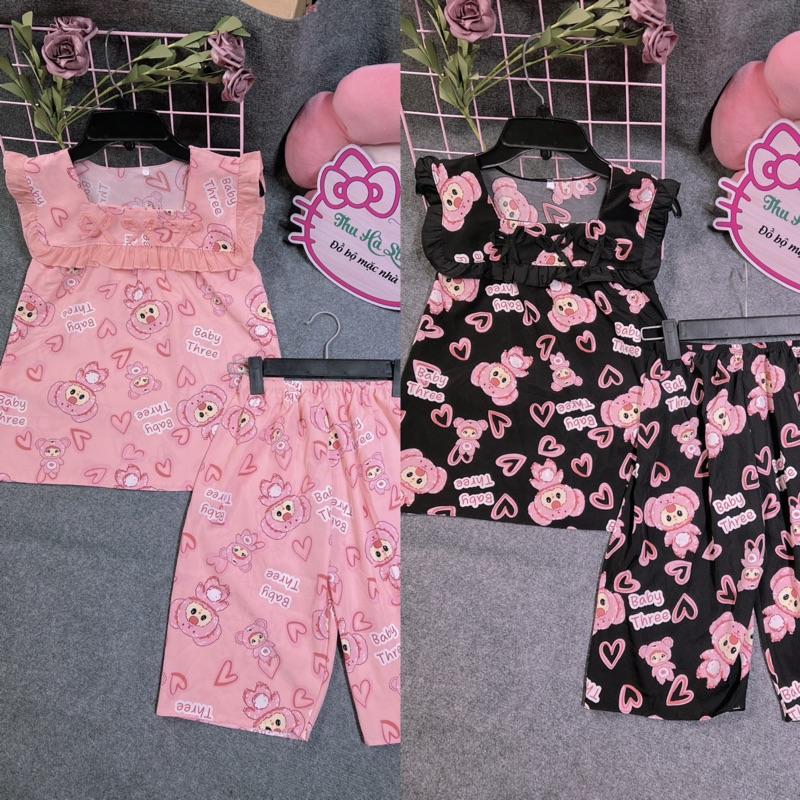 (45-80kg)Bộ lửng cổ vuông phối viền chất lụa mềm  tay cánh tiên quần lửng KHÔNG TÚI-Women