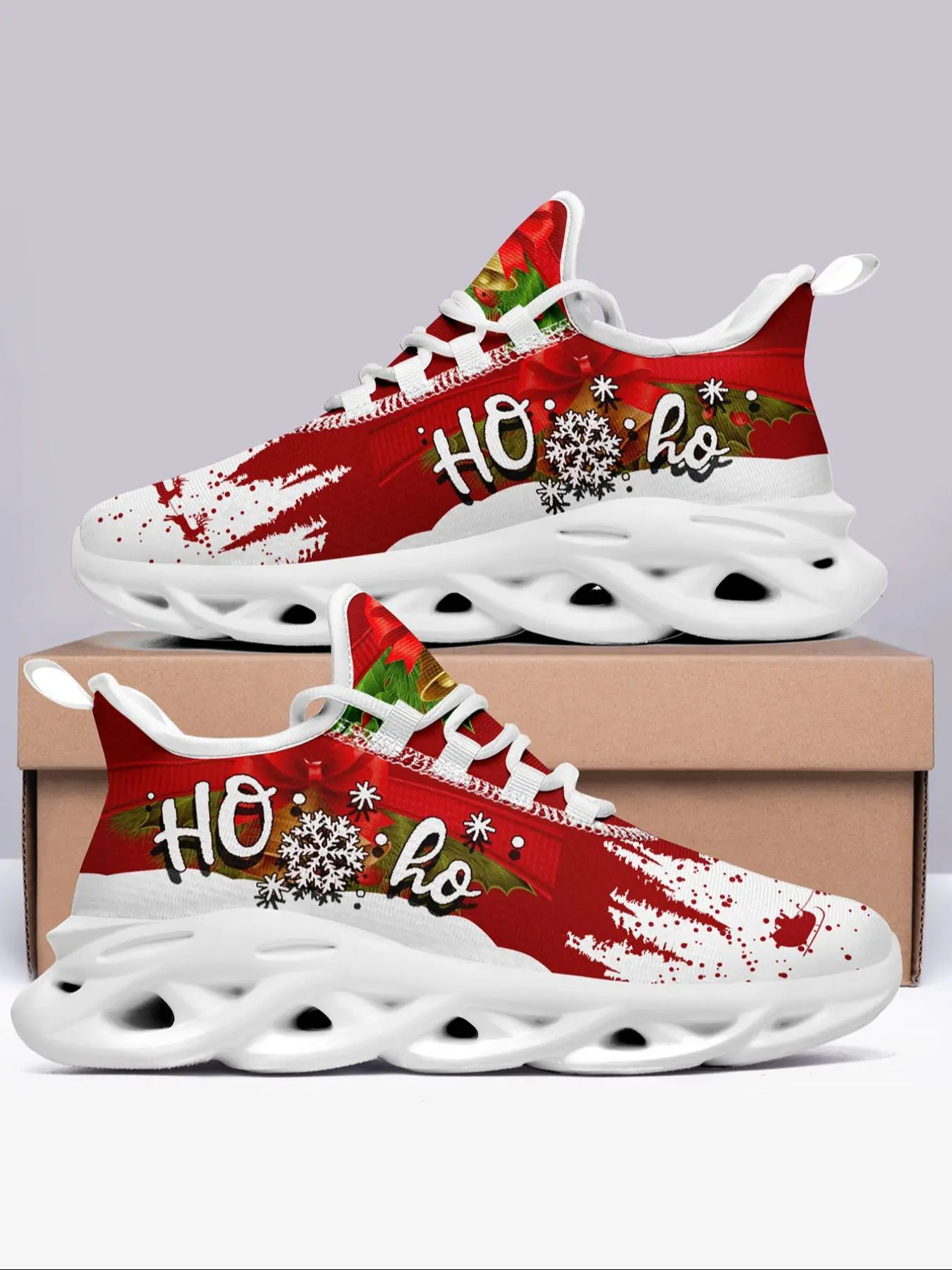 Men's Christmas Themed Lace Up Low Top Chunky Sneakers, Casual Comfortable Soft Sole Sports Running Shoes, Male All-match Round Toe Shoes for Daily Wear