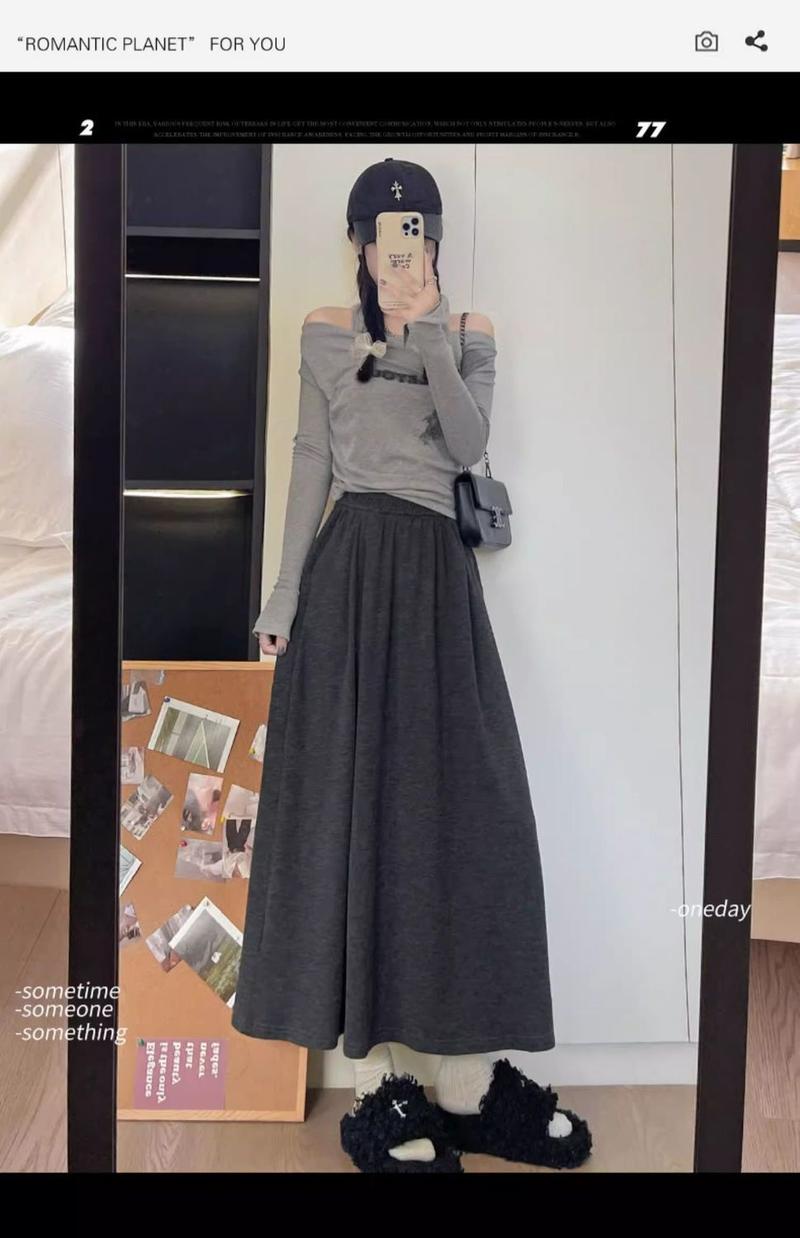 Product Introduction of Women's Skirt Autumn and Winter New A- line Skirt Small Elastic High Waist Drooping Skirt Design Slim Ins Fashion 3