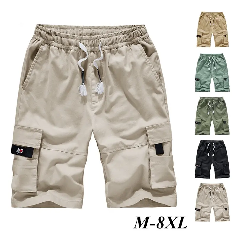 Ready stock plus size M-8XL men cargo shorts summer casual fashion cotton Muti pockets baggy Bermuda elastic waist Army military tactical pants drawstring