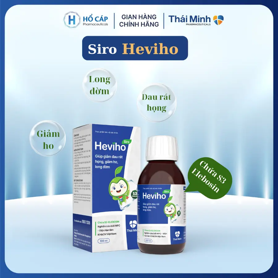 Siro Heviho hỗ trợ giảm đau rát họng, giảm ho, long đờm