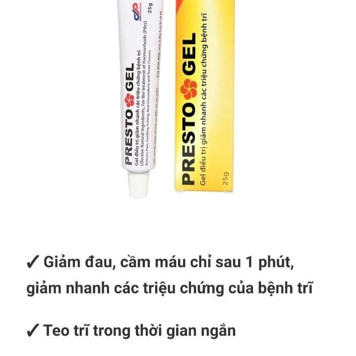 Presto Gel - Gel Bôi Trĩ 25g Giảm Đau Rát & Cầm Máu Từ Thiên Nhiên An Toàn Cho Bà Bầu & Mẹ Sau Sinh