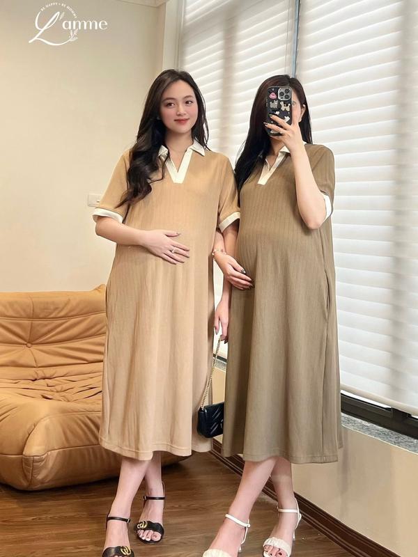 [L'AMME] Váy bầu đầm bầu LALA Dress kiểu dáng plo chất liệu thun gân co giãn, bigsize, có độ đàn hồi, thấm hút mồ hôi tốt thiết kế Lamme BE HAPPY . BE MOMMY