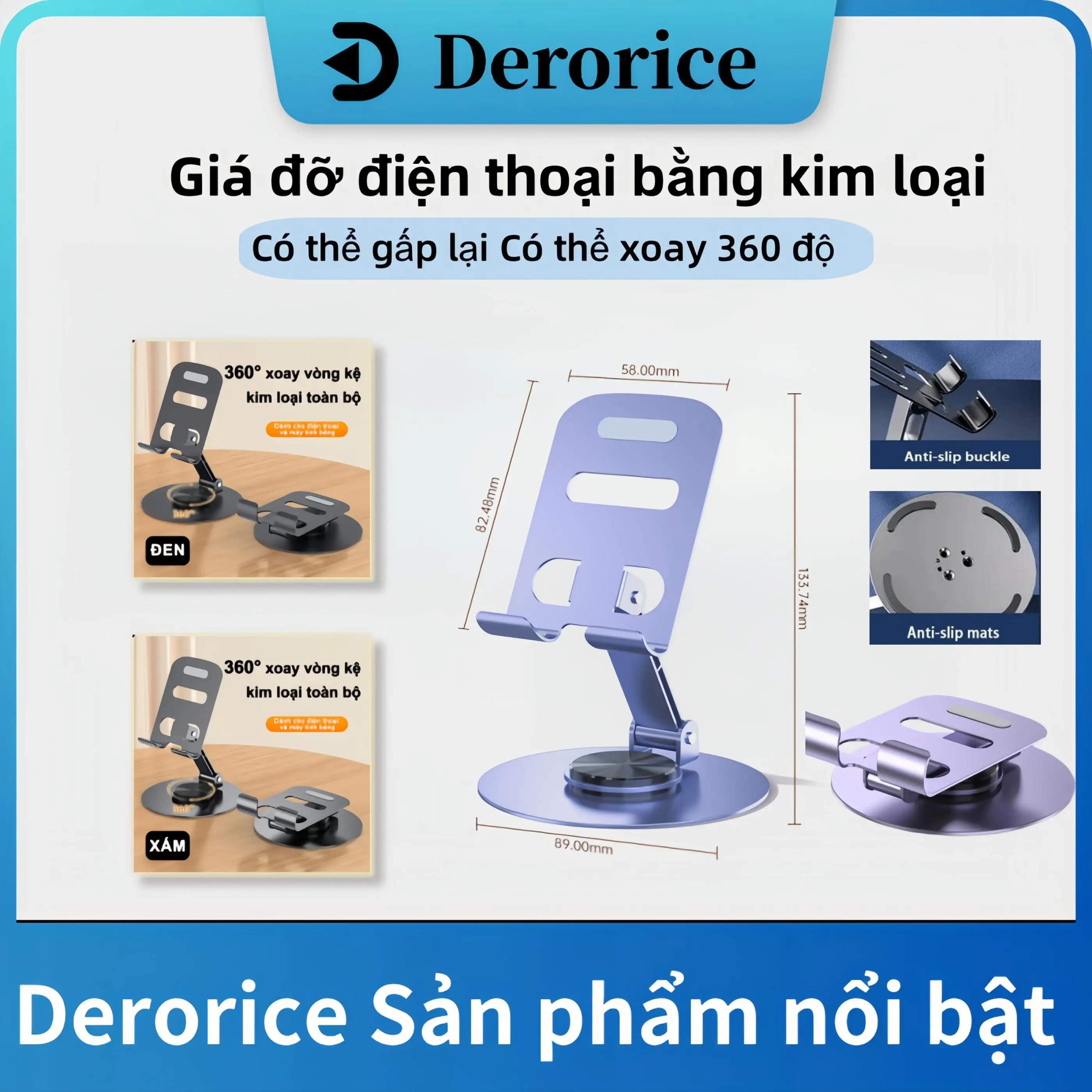 DERORICE Giá Đỡ Điện Thoại Di Động Bằng Kim Loại Xoay 360 Độ Có Thể Gập Lại Cho ipad xiaomi huawei Phụ Kiện