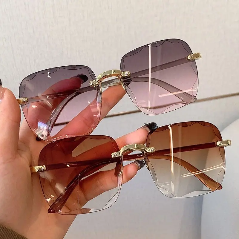Kacamata Hitam Wanita Fashion Gaya Tanpa Bingkai Terbaru Murah Frame Lensa Sunglasses ootd  kacamata 0