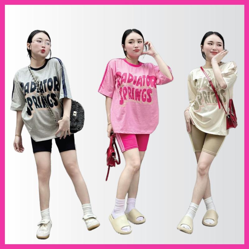 Bigsize 40 – 90Kg SET ĐỒ BỘ NỮ LỬNG 3 MÀU IN CHỮ RADIATOR SPRINGS CHẤT THUN TĂM LẠNH VÀ THUN COTTON CO GIÃN 4D 206730 Women Top Hồng