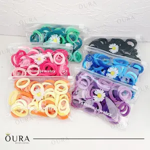 Karet Rambut Donat Polos Isi 50 PCS FREE POUCH Kunciran Rambut Anak Warna Warni Ikat Rambut Korea