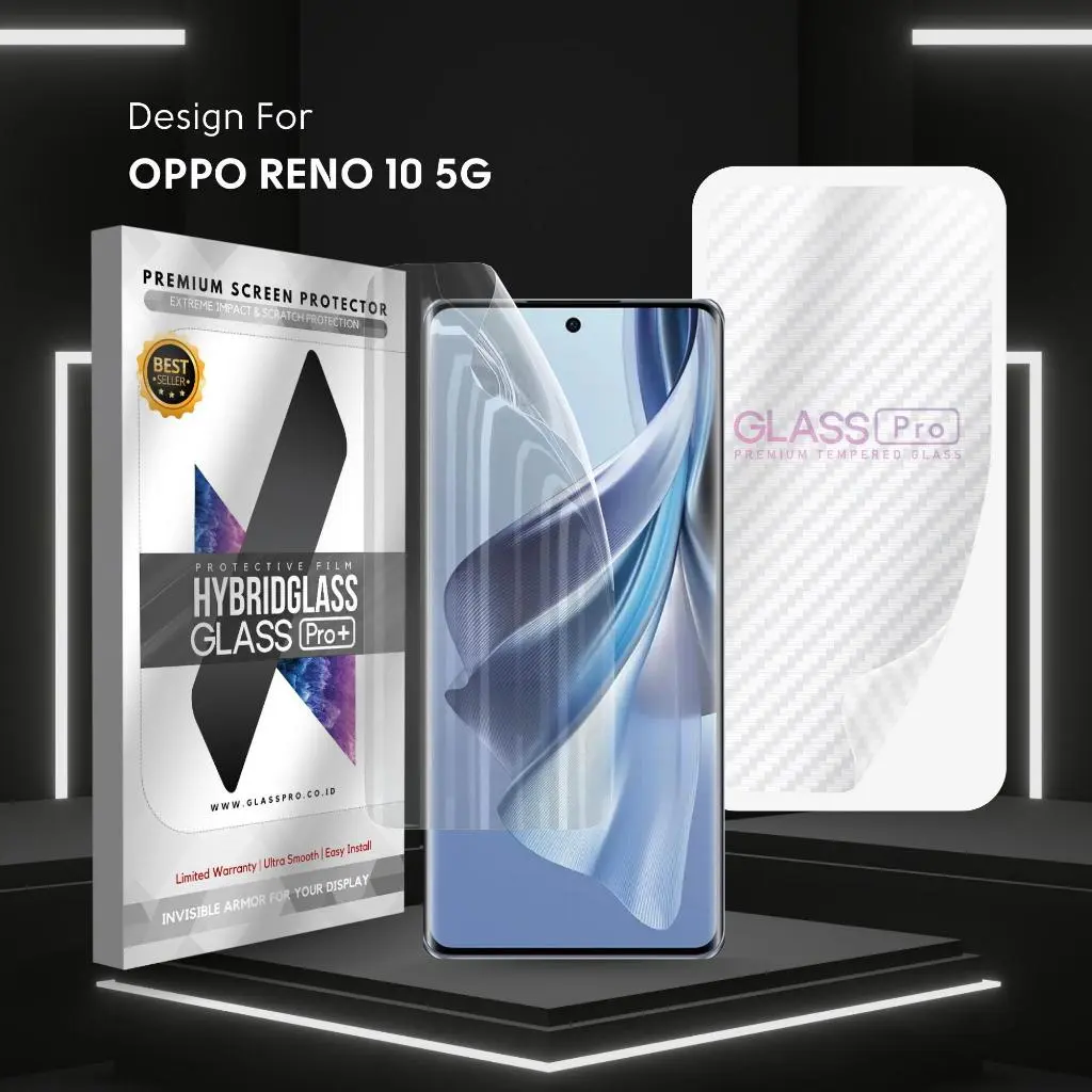 For OPPO RENO 10 5G RENO10 5G - Hybrid Glass Hydrogel Full Cover Depan Belakang Anti Gores Premium Screen Protector Glossy Glass Pro - NOT Tempered Glass Matte Anti Gores Kaca Anti Crack Privacy Easy Install Gorilla Glass Anti Static hg-clear-carbon